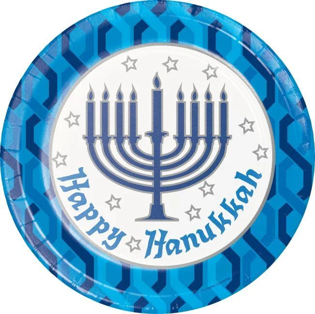 Menorah Happy Hanukkah 9 Inch Plates Paper 8 Per Pack Premium Strength Tableware